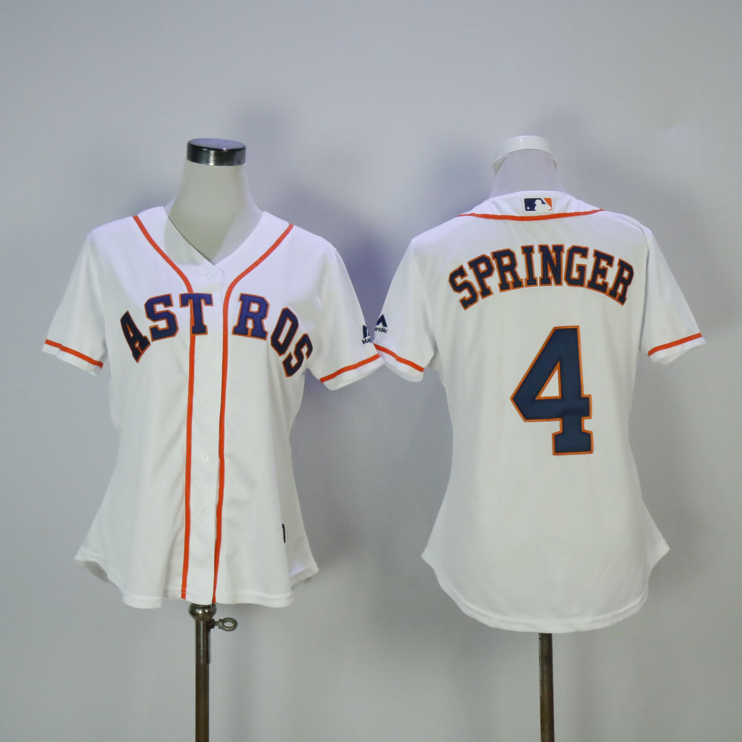 Women Houston Astros 4 Springer White MLB Jerseys